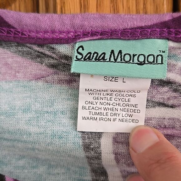 Sara Morgan Large Womens Purple Black Abstract Patterned Sleeve Top Shirt Blouse - Picture 3 of 13
